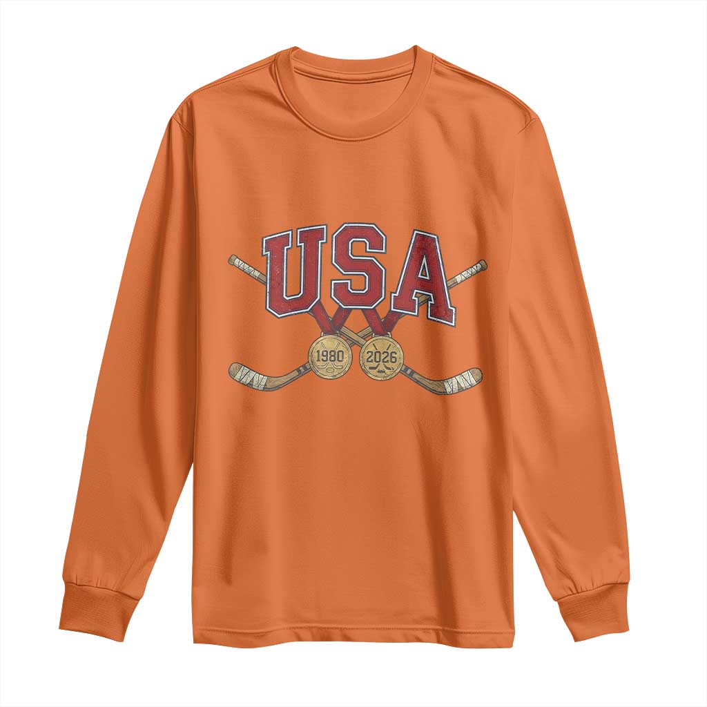 USA Ice Hockey Pride 1980 to 2026 Legacy Long Sleeve Shirt Patriotic American Champions TS02 Orange Print Your Wear