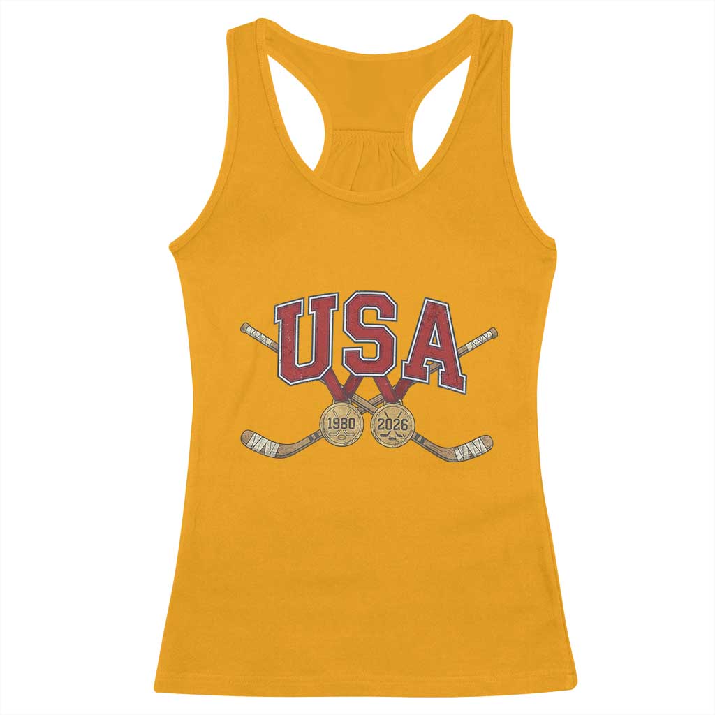 USA Ice Hockey Pride 1980 to 2026 Legacy Racerback Tank Top Patriotic American Champions TS02 Gold Print Your Wear