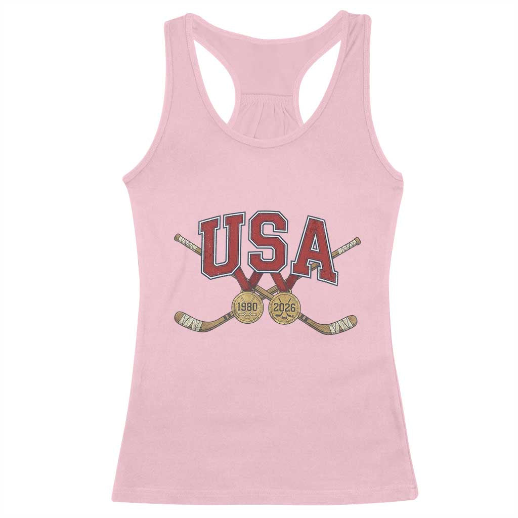 USA Ice Hockey Pride 1980 to 2026 Legacy Racerback Tank Top Patriotic American Champions TS02 Light Pink Print Your Wear