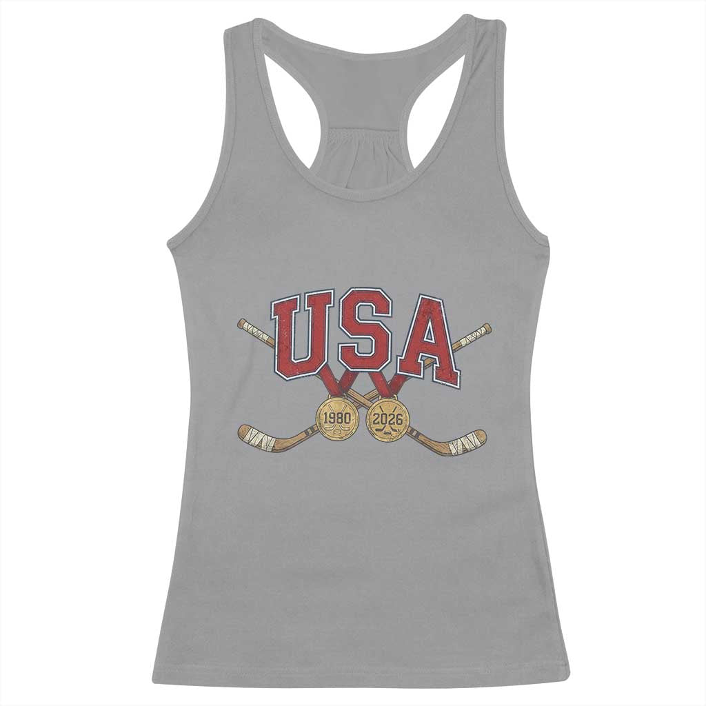 USA Ice Hockey Pride 1980 to 2026 Legacy Racerback Tank Top Patriotic American Champions TS02 Sport Gray Print Your Wear