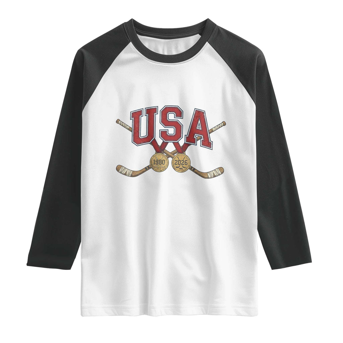 USA Ice Hockey Pride 1980 to 2026 Legacy Raglan Shirt Patriotic American Champions TS02 White Black Print Your Wear