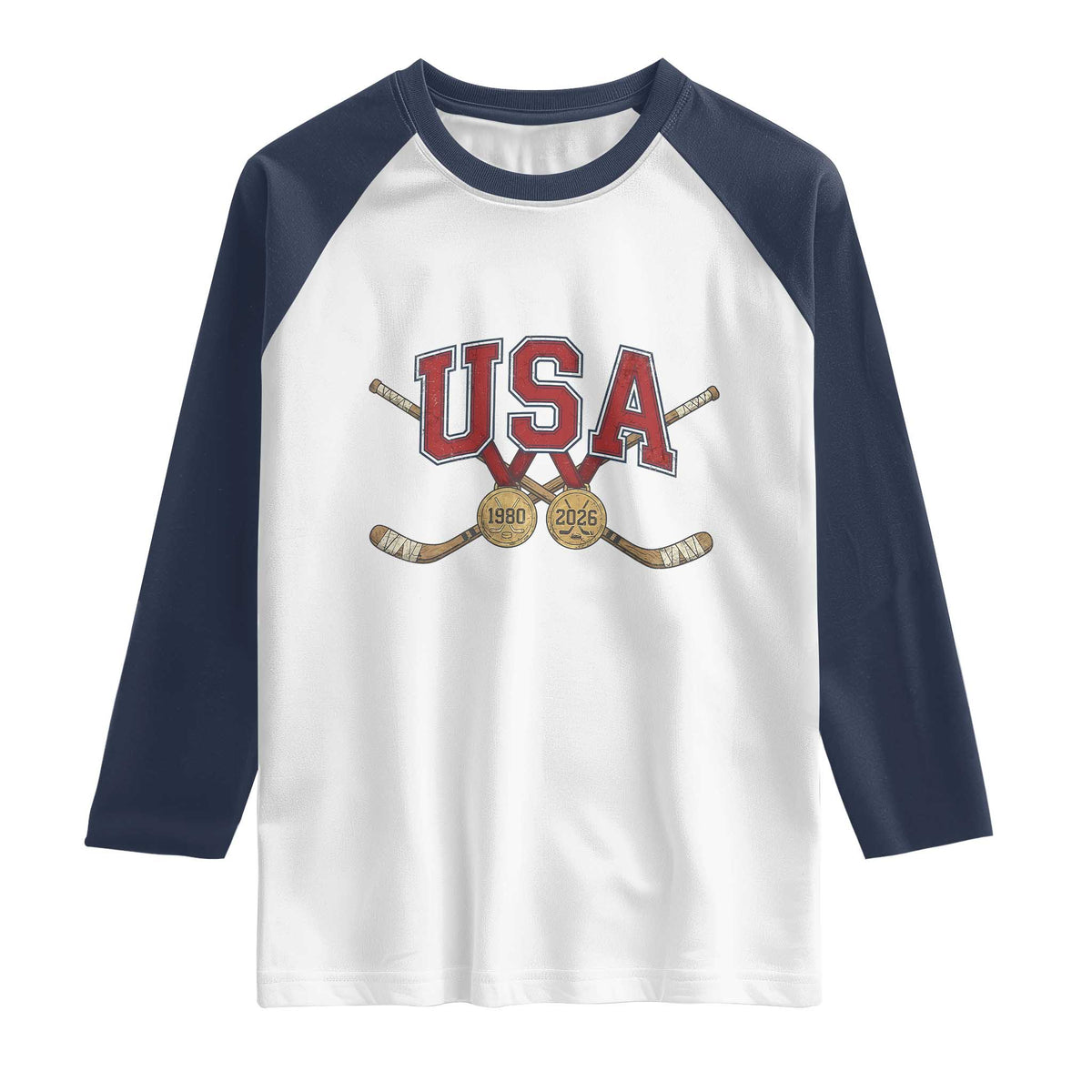 USA Ice Hockey Pride 1980 to 2026 Legacy Raglan Shirt Patriotic American Champions TS02 White Navy Print Your Wear