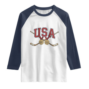 USA Ice Hockey Pride 1980 to 2026 Legacy Raglan Shirt Patriotic American Champions TS02 White Navy Print Your Wear