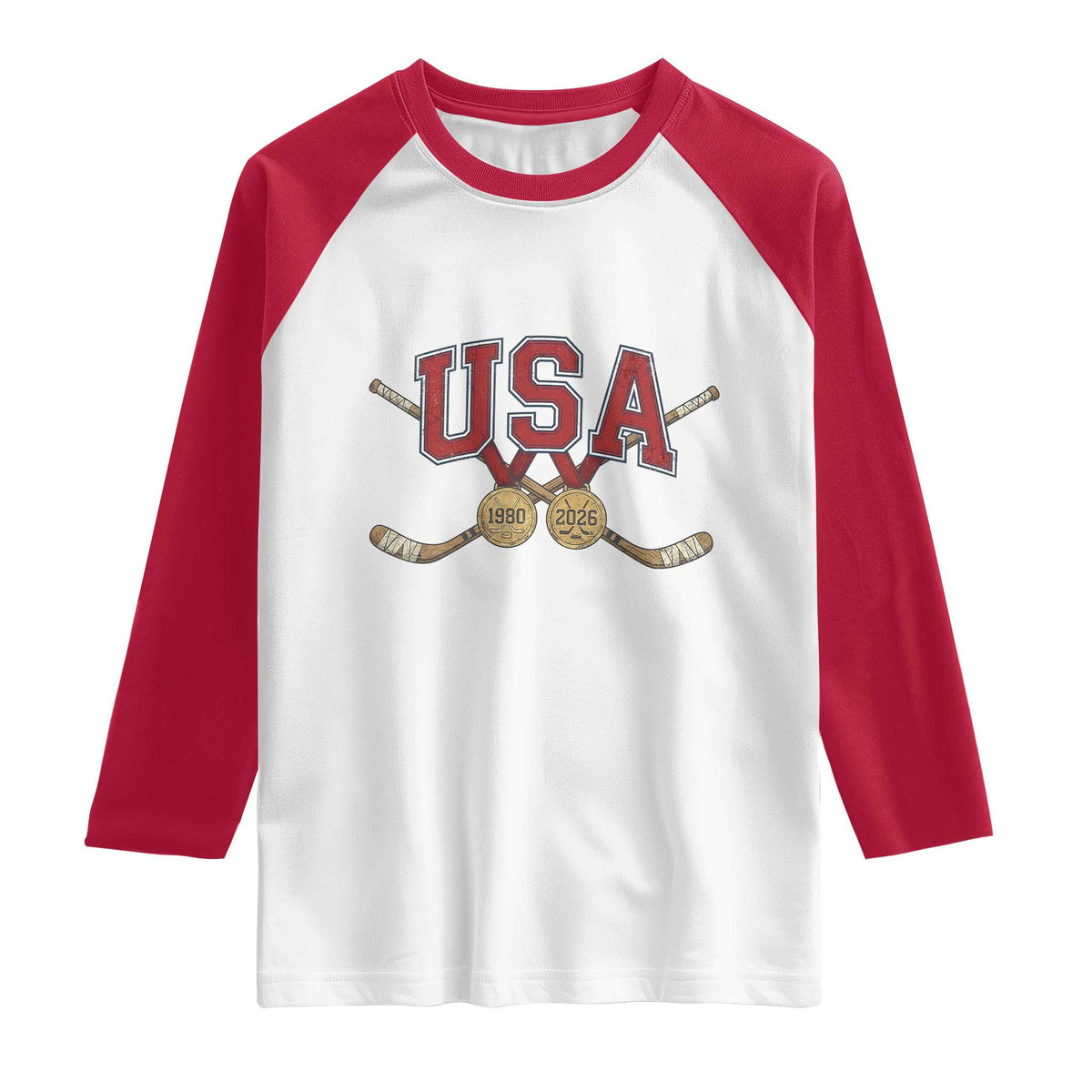 USA Ice Hockey Pride 1980 to 2026 Legacy Raglan Shirt Patriotic American Champions TS02 White Red Print Your Wear