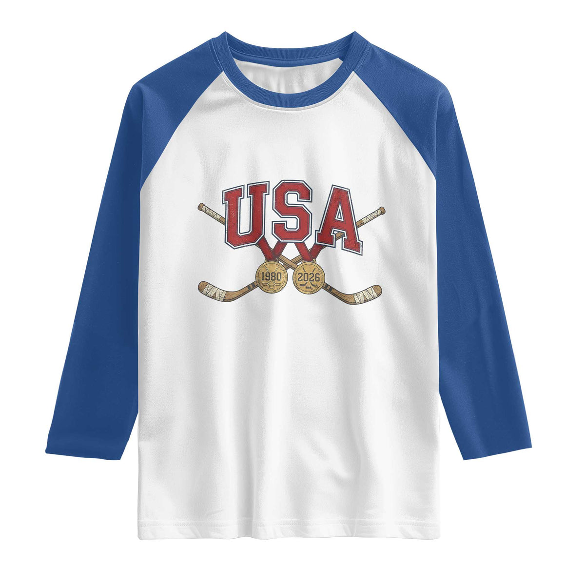 USA Ice Hockey Pride 1980 to 2026 Legacy Raglan Shirt Patriotic American Champions TS02 White Royal Print Your Wear
