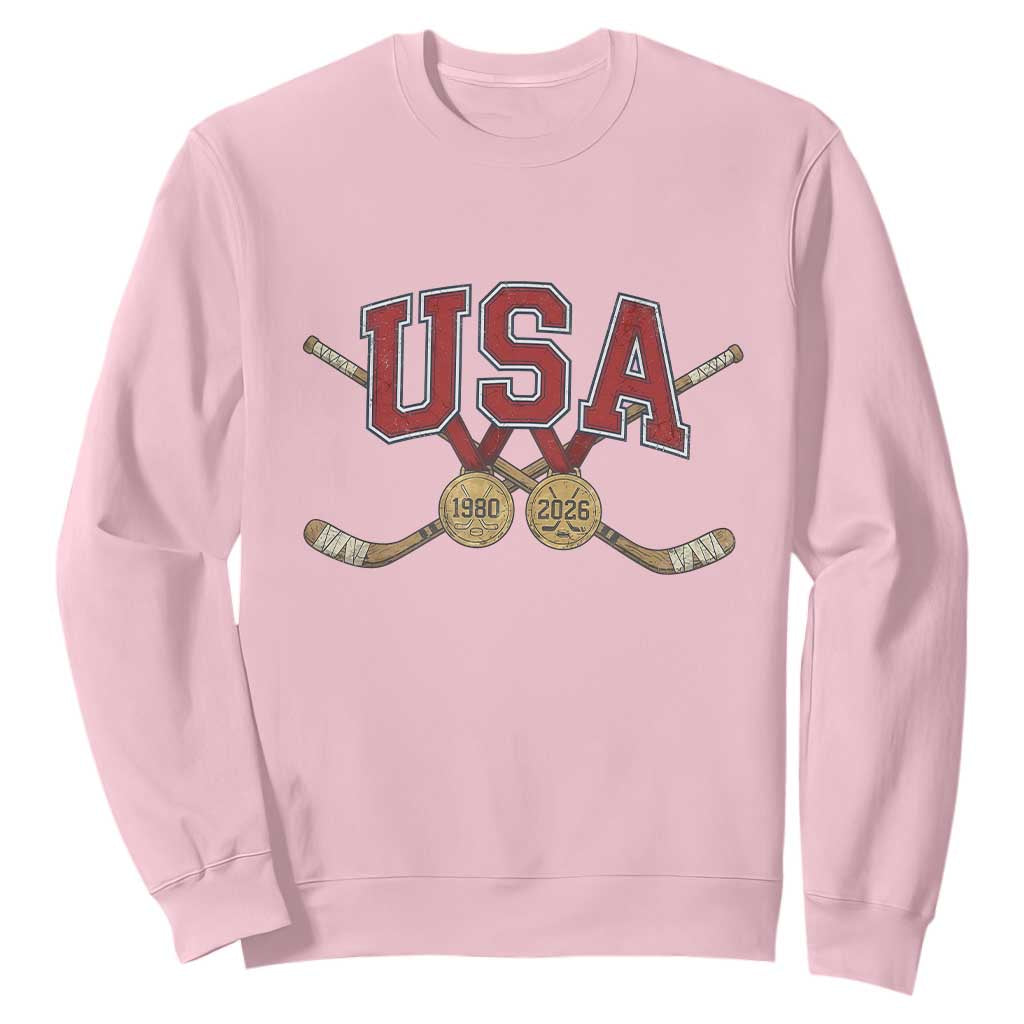 USA Ice Hockey Pride 1980 to 2026 Legacy Sweatshirt Patriotic American Champions TS02 Light Pink Print Your Wear