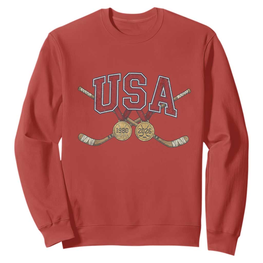 USA Ice Hockey Pride 1980 to 2026 Legacy Sweatshirt Patriotic American Champions TS02 Red Print Your Wear