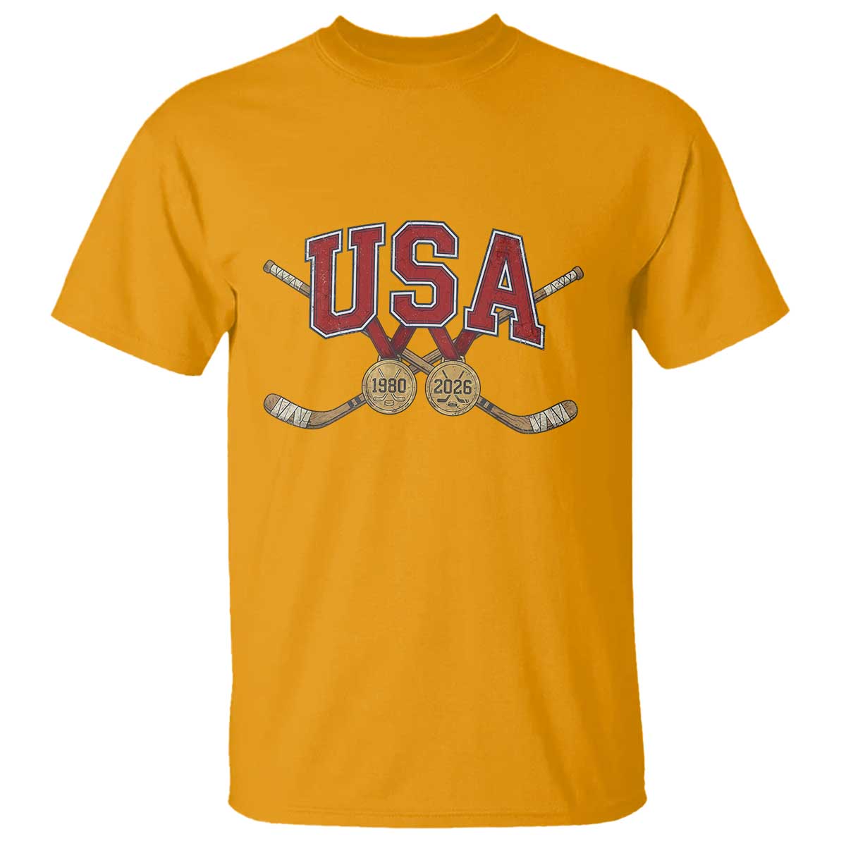 USA Ice Hockey Pride 1980 to 2026 Legacy T Shirt Patriotic American Champions TS02 Gold Print Your Wear