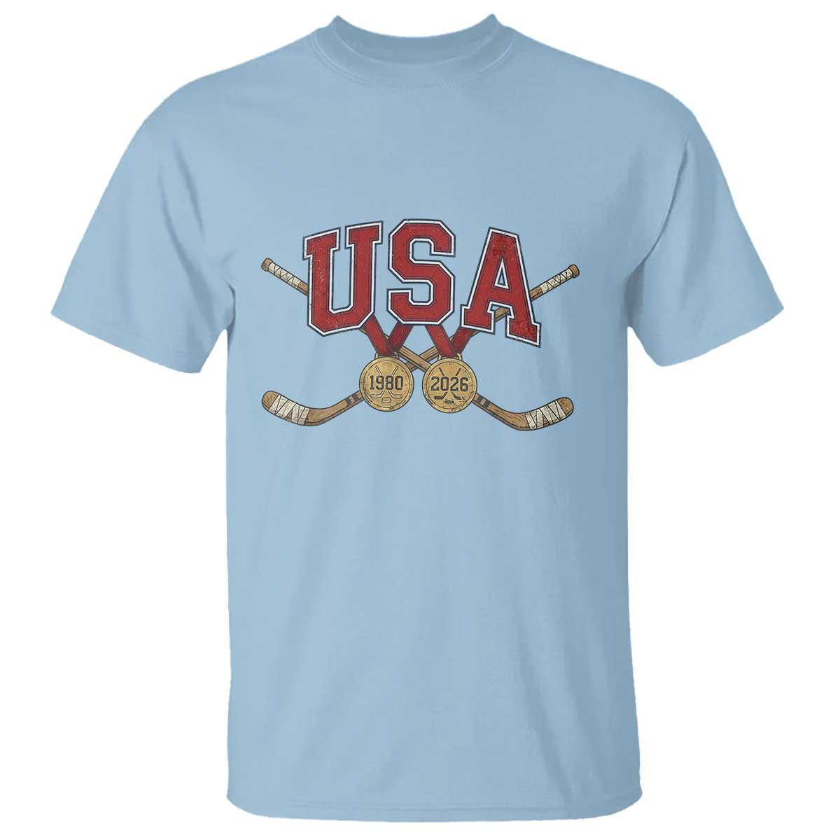 USA Ice Hockey Pride 1980 to 2026 Legacy T Shirt Patriotic American Champions TS02 Light Blue Print Your Wear