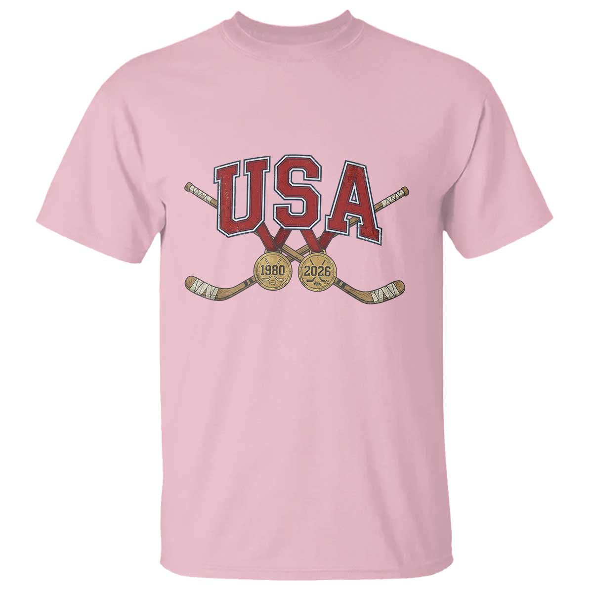USA Ice Hockey Pride 1980 to 2026 Legacy T Shirt Patriotic American Champions TS02 Light Pink Print Your Wear