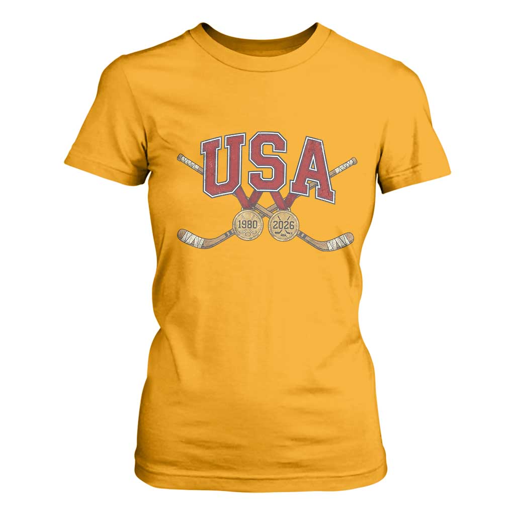 USA Ice Hockey Pride 1980 to 2026 Legacy T Shirt For Women Patriotic American Champions TS02 Gold Print Your Wear