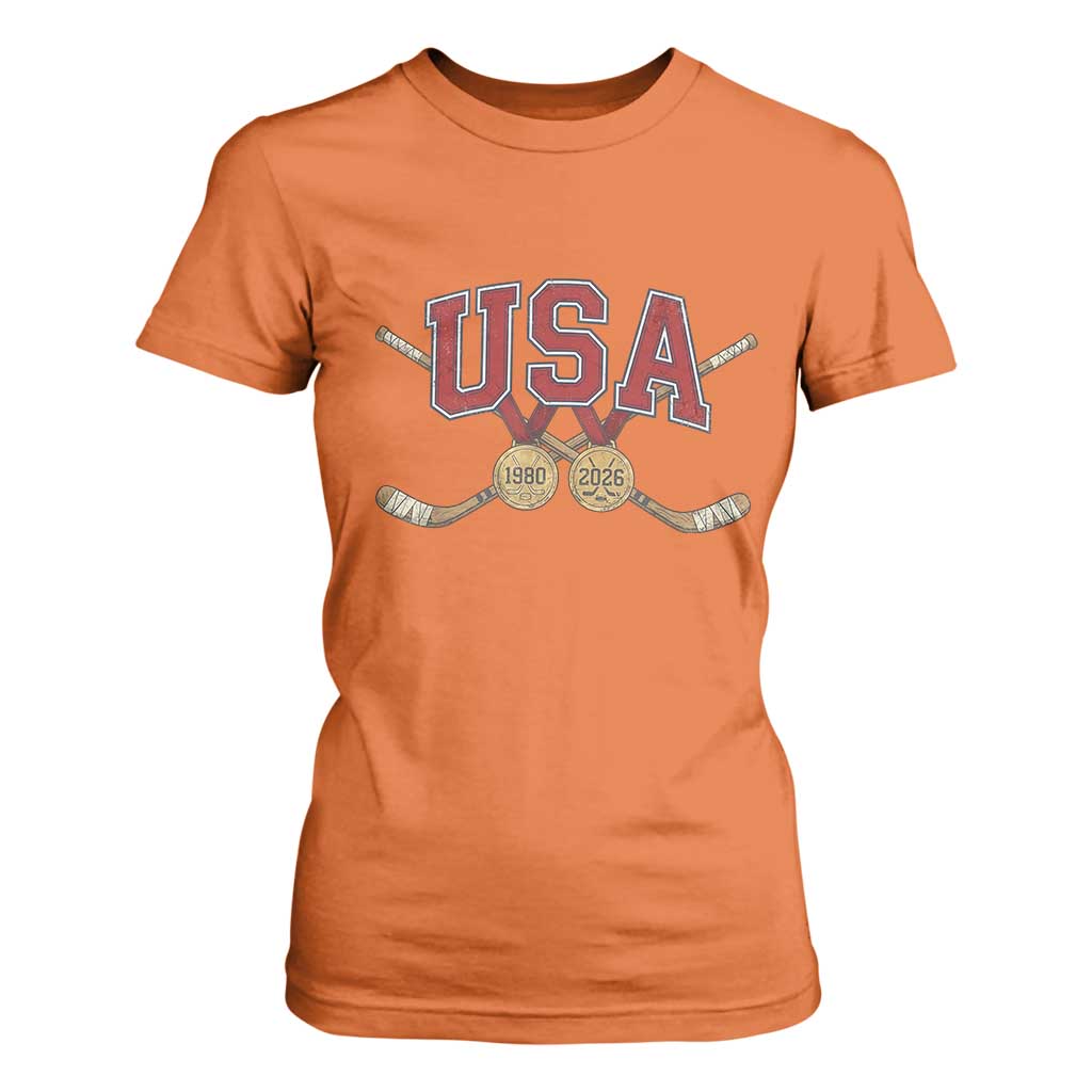 USA Ice Hockey Pride 1980 to 2026 Legacy T Shirt For Women Patriotic American Champions TS02 Orange Print Your Wear