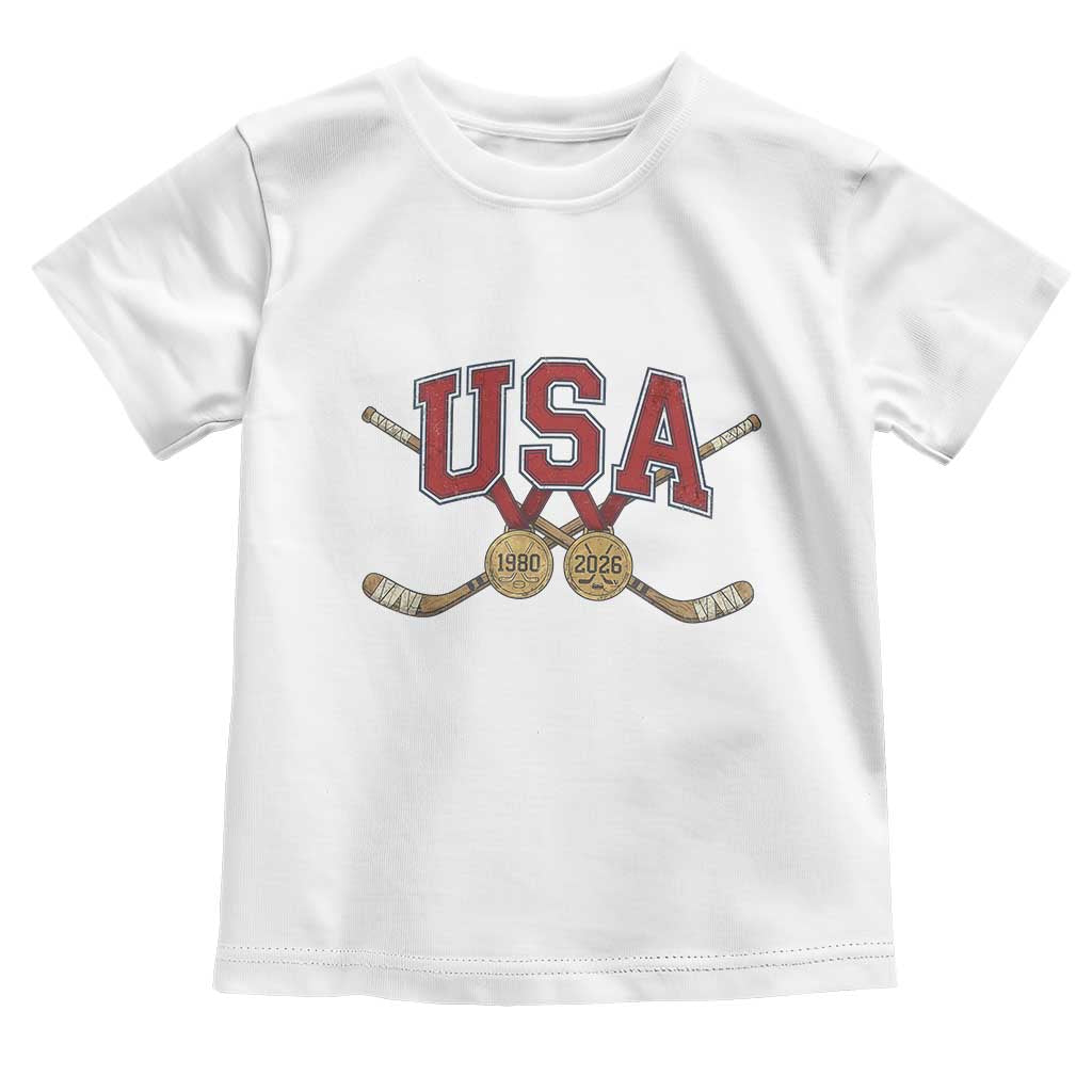 USA Ice Hockey Pride 1980 to 2026 Legacy Toddler T Shirt Patriotic American Champions TS02 White Print Your Wear