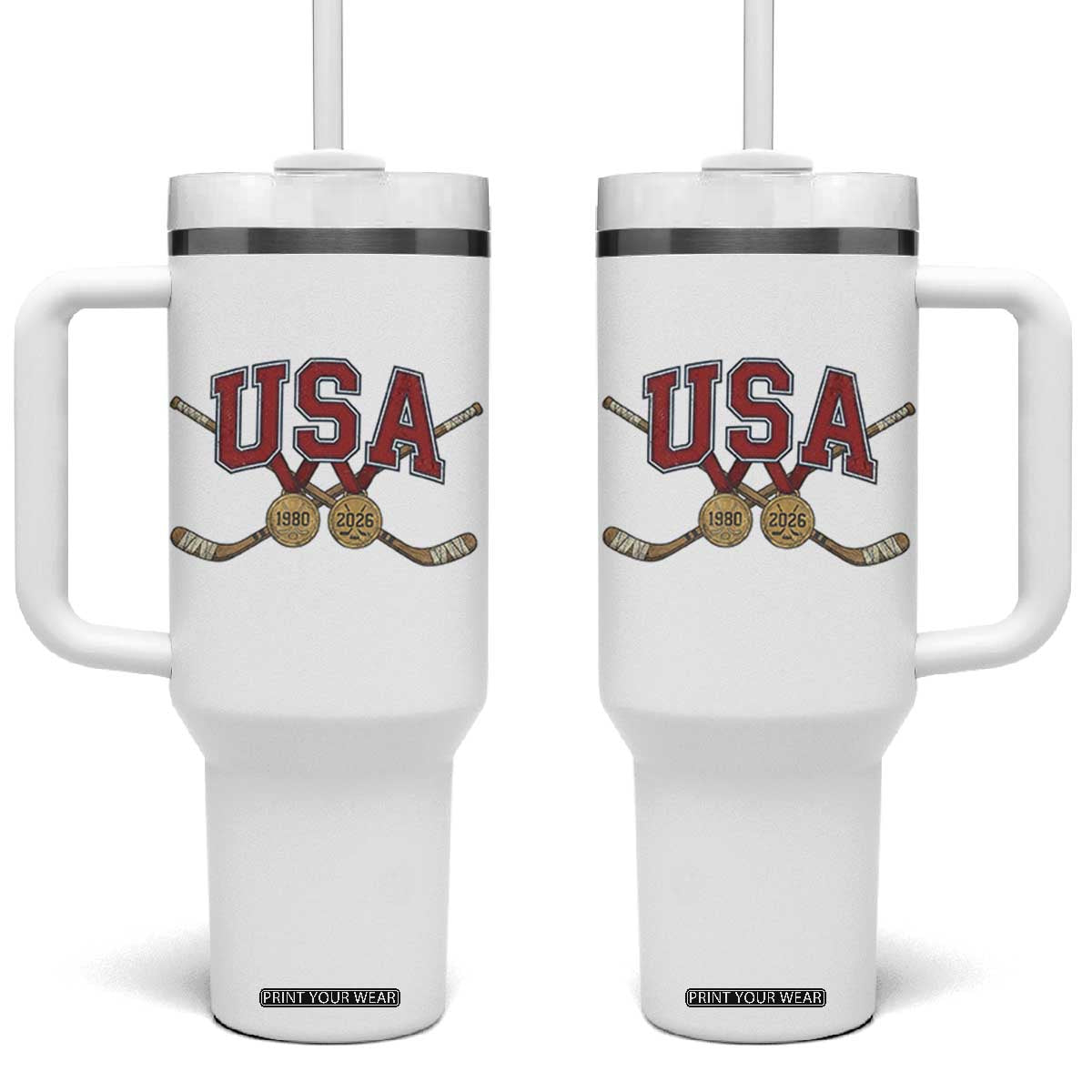 USA Ice Hockey Pride 1980 to 2026 Legacy Tumbler With Handle Patriotic American Champions TS02 One Size: 40 oz White Print Your Wear