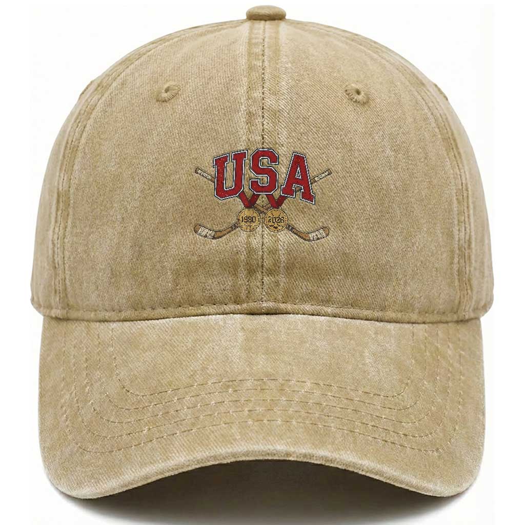 USA Ice Hockey Pride 1980 to 2026 Legacy Washed Cotton Baseball Cap Patriotic American Champions