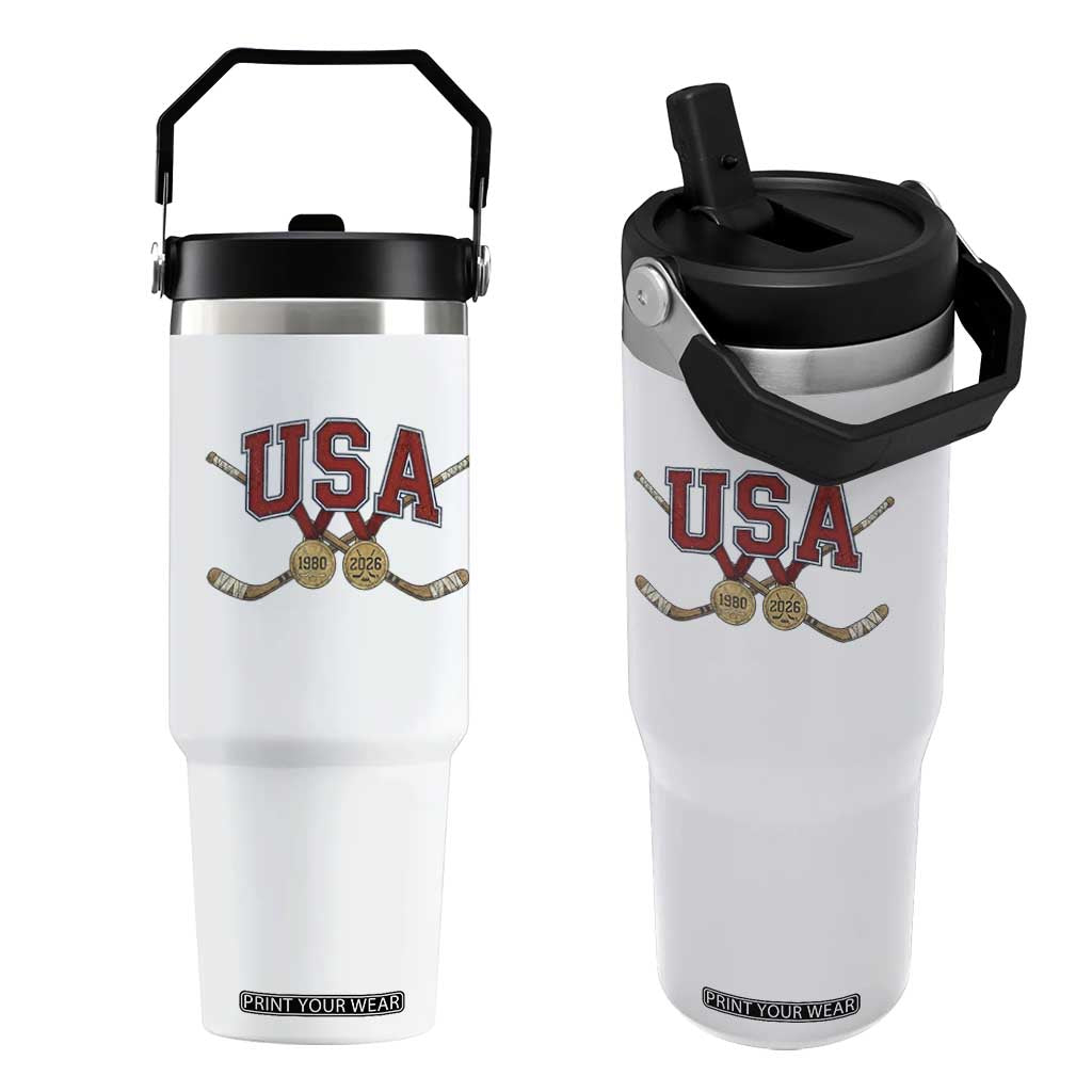 USA Ice Hockey Pride 1980 to 2026 Legacy Flip Straw Tumbler Patriotic American Champions TS02 One Size: 30 oz White Print Your Wear