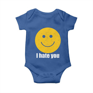 I Hate You Meme Distressed Smiling Face Baby Onesie Dark Humor Sarcastic Funny Attitude TS02 Royal Blue Print Your Wear