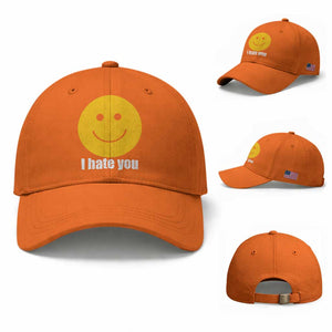 I Hate You Meme Distressed Smiling Face Baseball Cap Dark Humor Sarcastic Funny Attitude