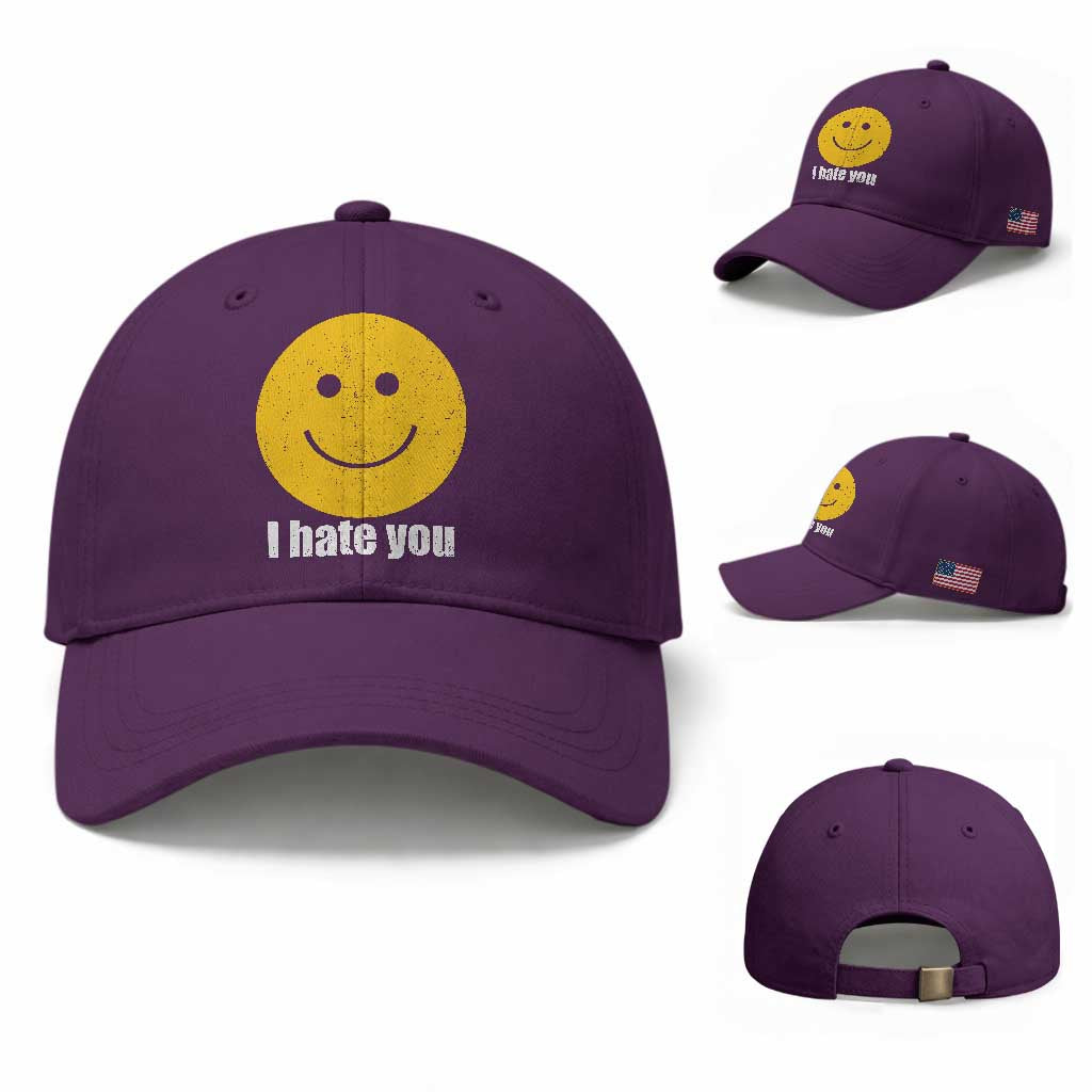 I Hate You Meme Distressed Smiling Face Baseball Cap Dark Humor Sarcastic Funny Attitude