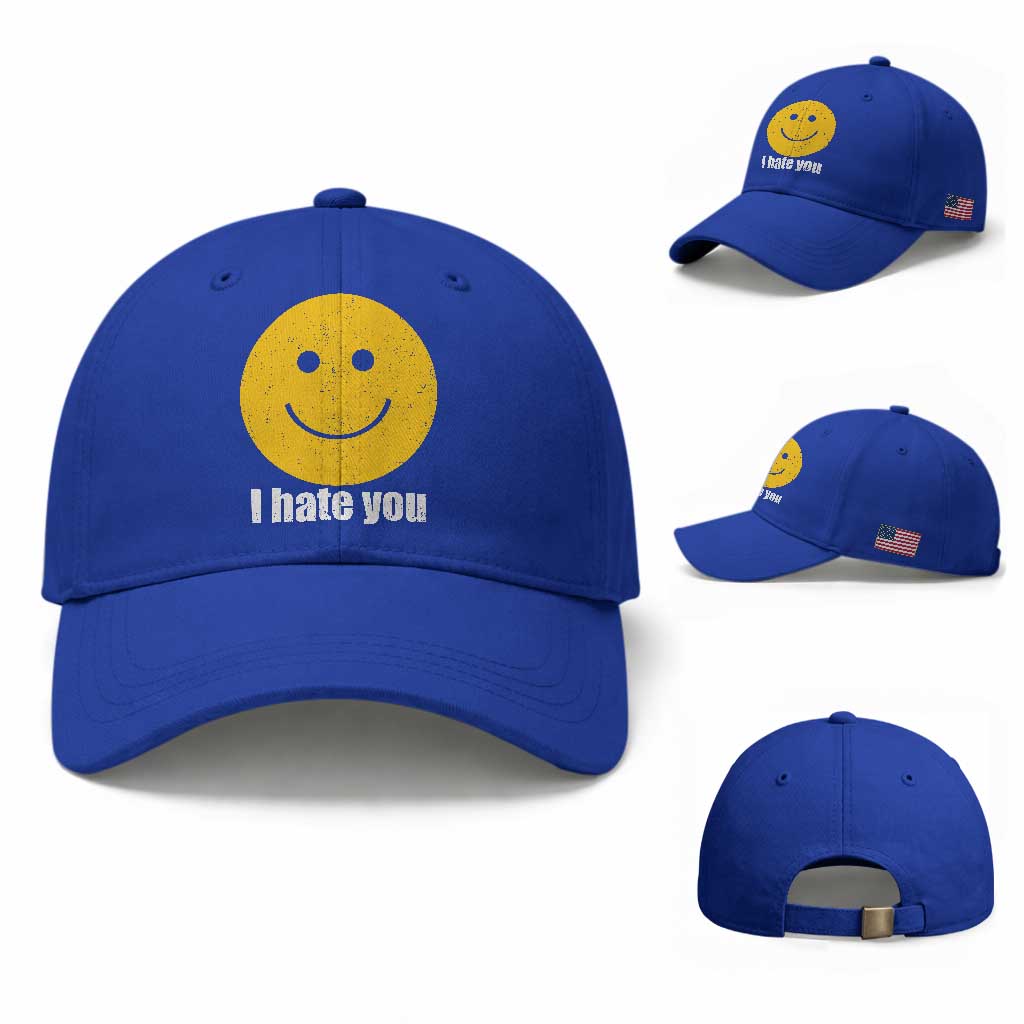 I Hate You Meme Distressed Smiling Face Baseball Cap Dark Humor Sarcastic Funny Attitude