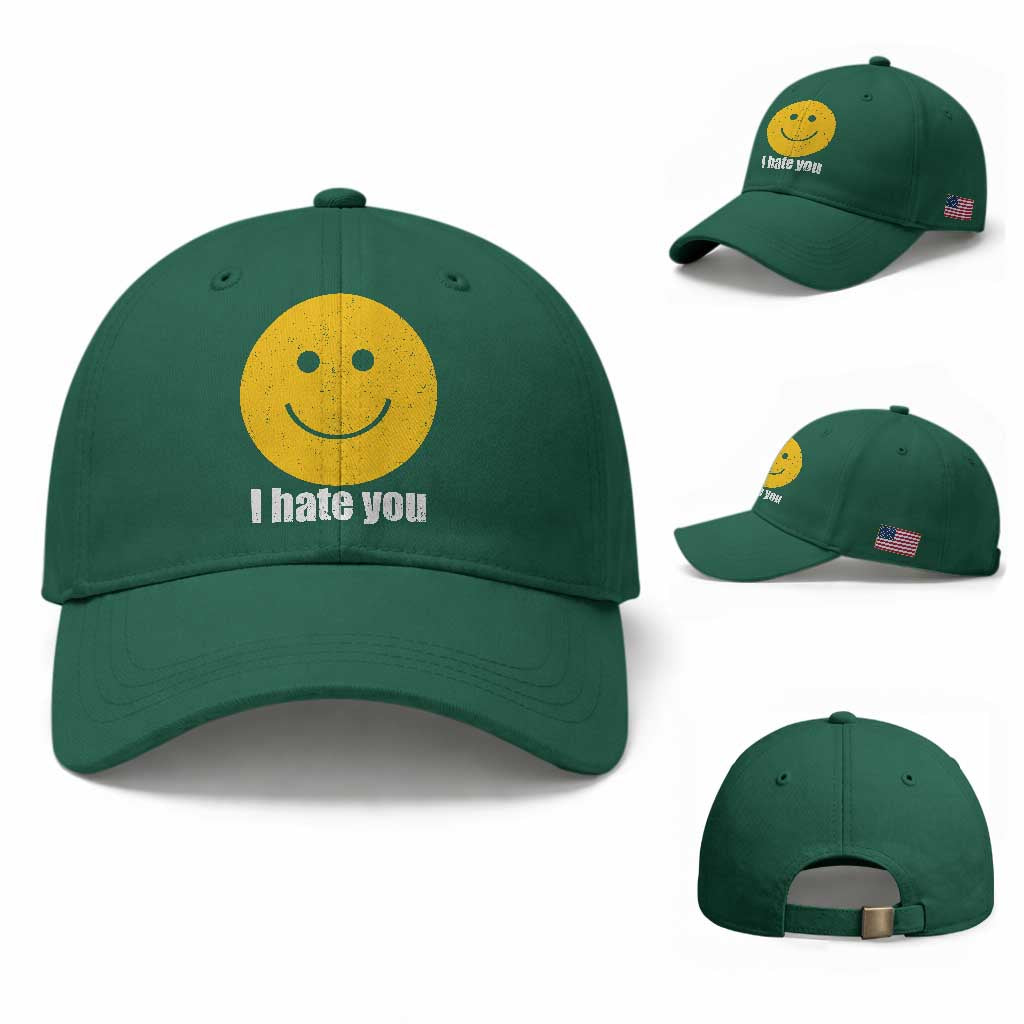 I Hate You Meme Distressed Smiling Face Baseball Cap Dark Humor Sarcastic Funny Attitude