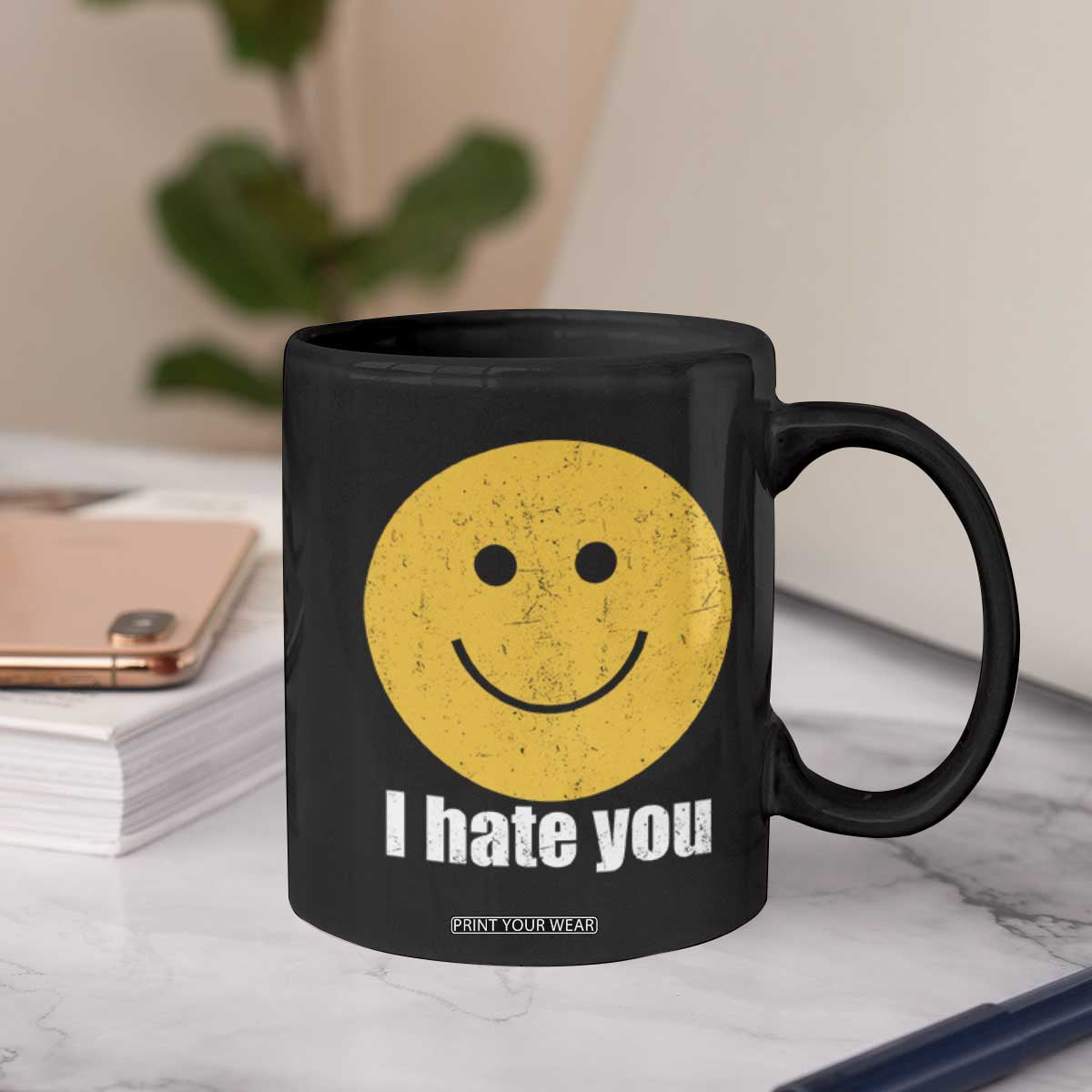 I Hate You Meme Distressed Smiling Face Coffee Mug Dark Humor Sarcastic Funny Attitude TS02 Print Your Wear