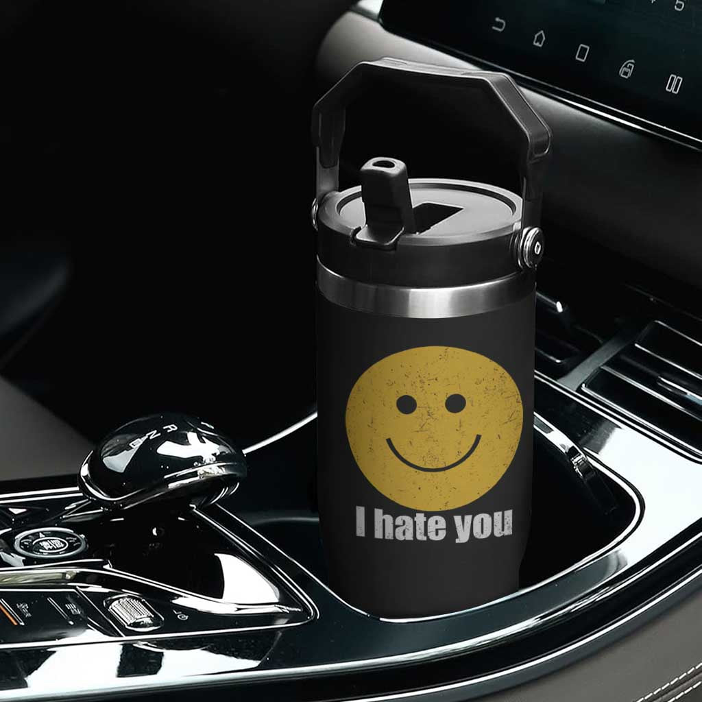 I Hate You Meme Distressed Smiling Face Flip Straw Tumbler Dark Humor Sarcastic Funny Attitude TS02 Print Your Wear