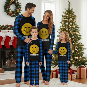 I Hate You Meme Distressed Smiling Face Plaid Pajama Set Dark Humor Sarcastic Funny Attitude TS02 Blue Plaid Print Your Wear