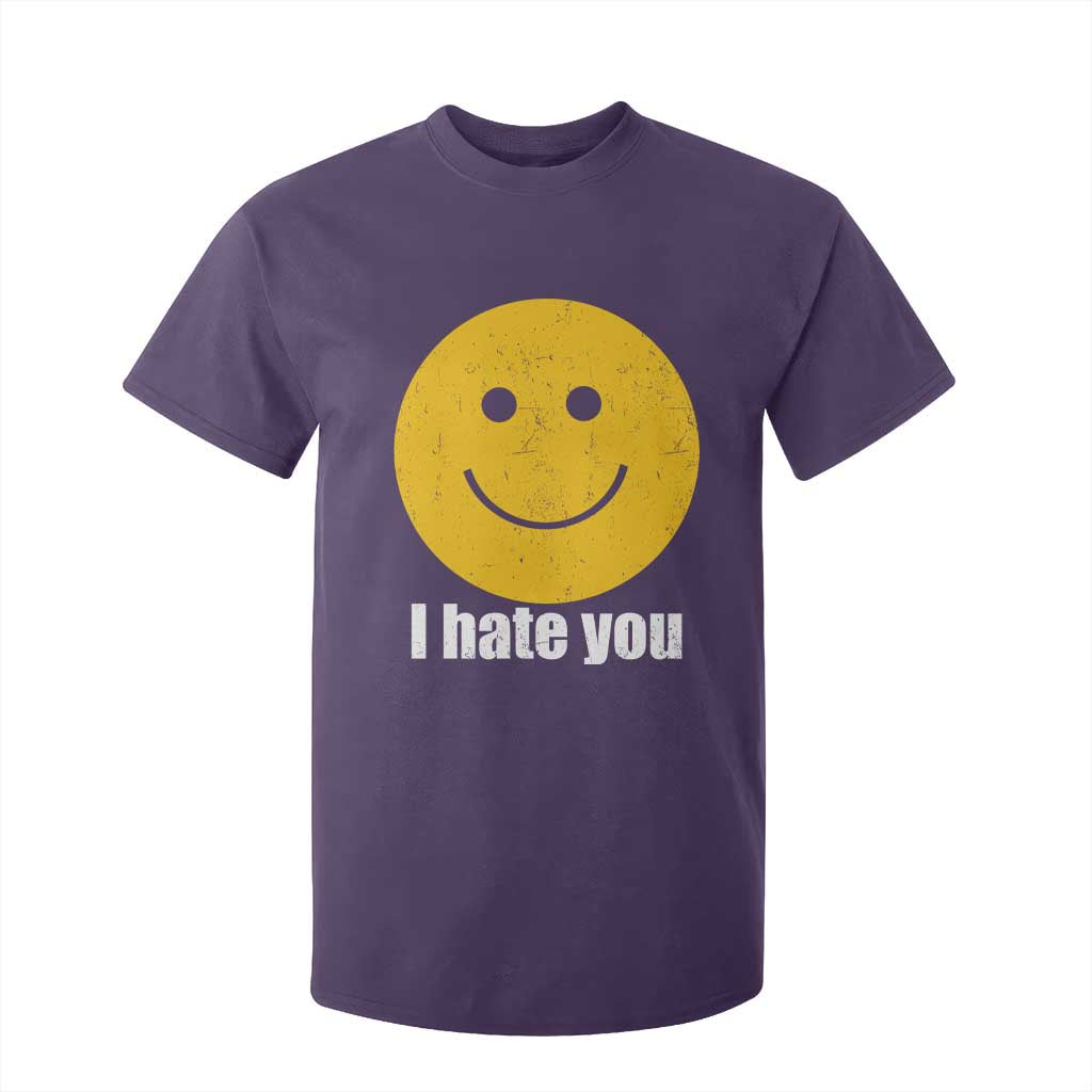 I Hate You Meme Distressed Smiling Face T Shirt For Kid Dark Humor Sarcastic Funny Attitude TS02 Purple Print Your Wear