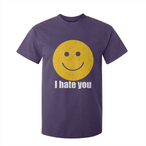 I Hate You Meme Distressed Smiling Face T Shirt For Kid Dark Humor Sarcastic Funny Attitude TS02 Purple Print Your Wear