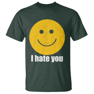 I Hate You Meme Distressed Smiling Face T Shirt - Dark Humor Sarcastic Funny Attitude TS02 Dark Forest Green Print Your Wear