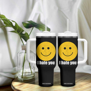 I Hate You Meme Distressed Smiling Face Tumbler With Handle Dark Humor Sarcastic Funny Attitude TS02 Print Your Wear