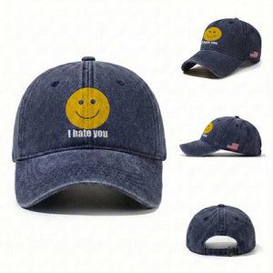 I Hate You Meme Distressed Smiling Face Washed Cotton Baseball Cap Dark Humor Sarcastic Funny Attitude