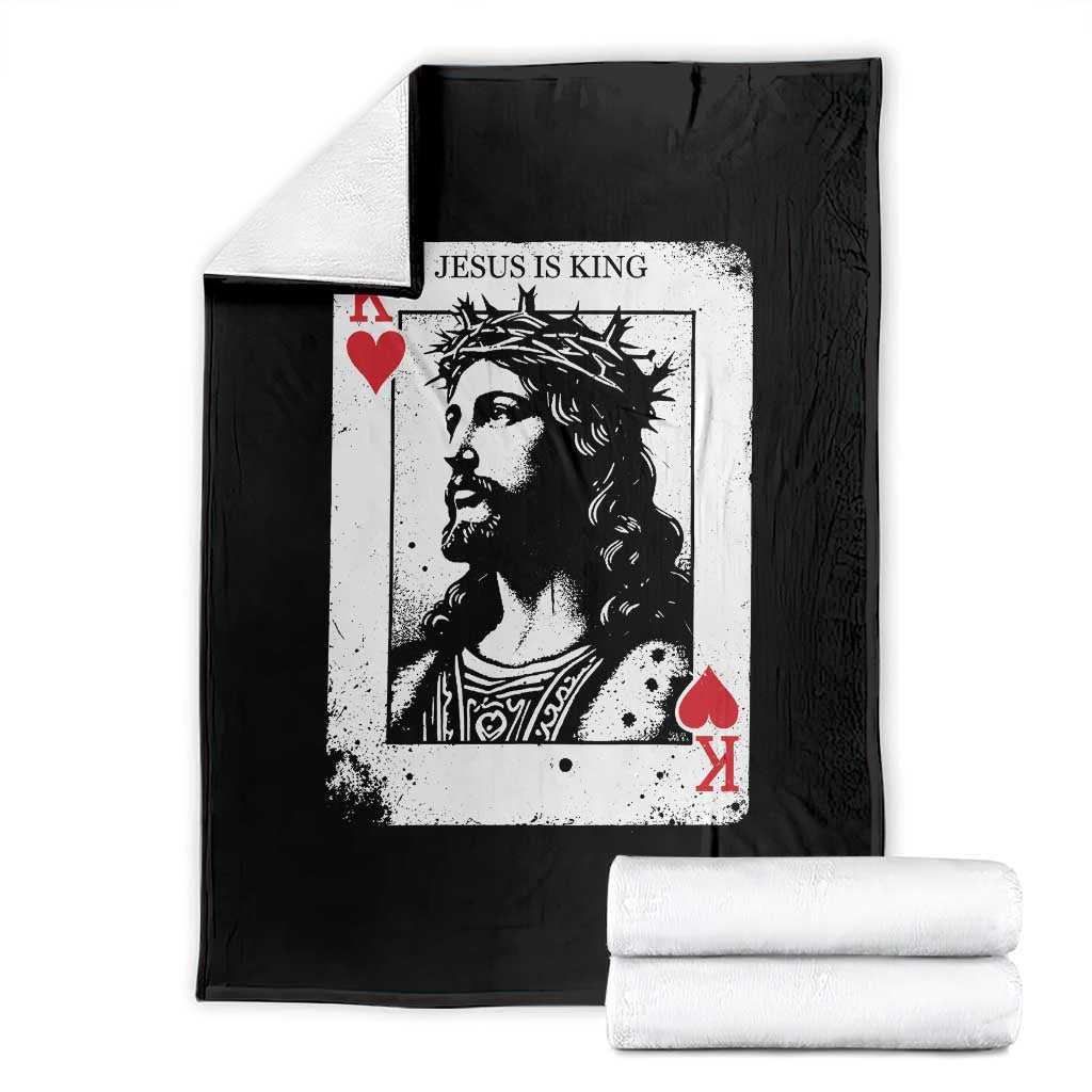 Jesus Is King Playing Card Graphic Throw Blanket King of Hearts Christian Faith TS02 Black Print Your Wear