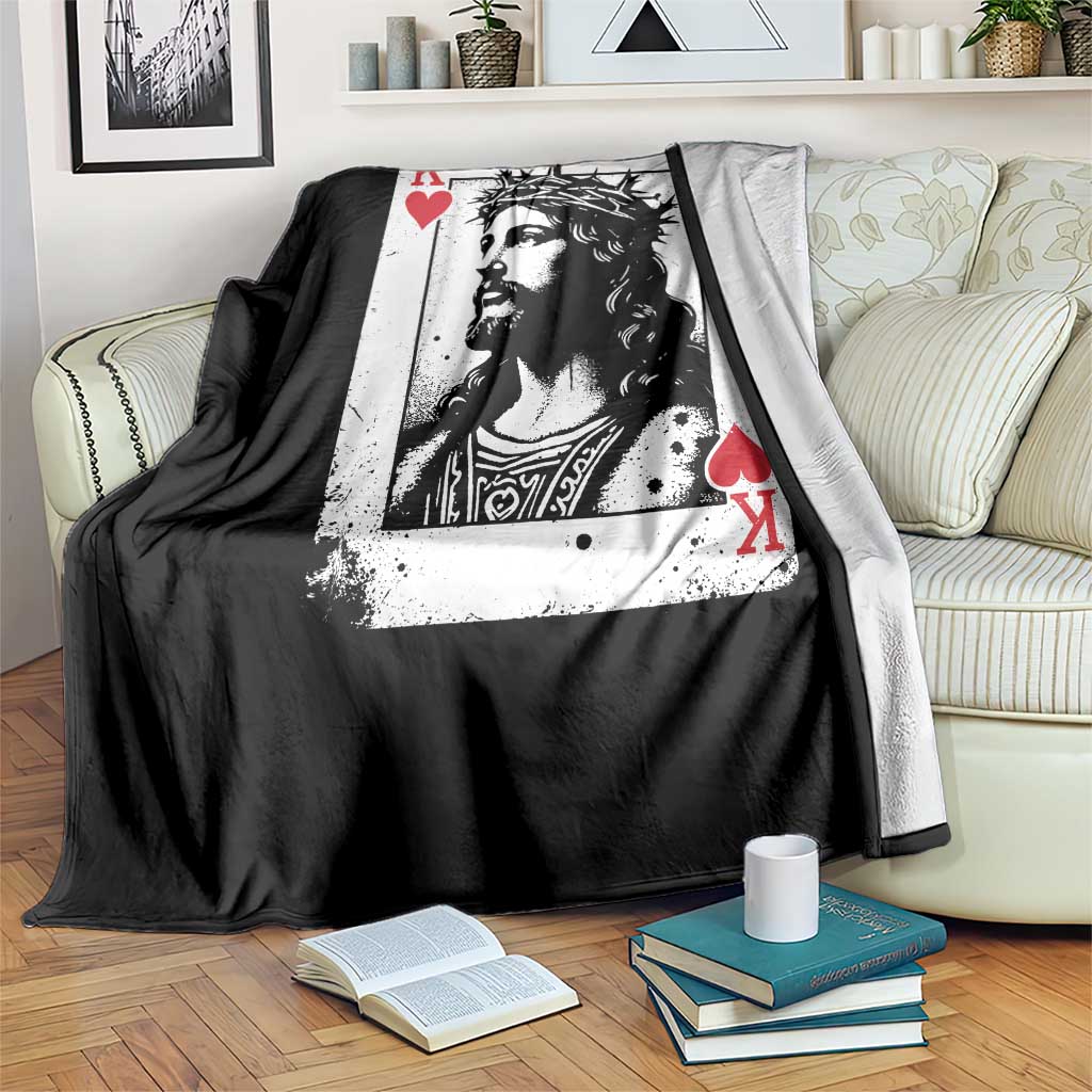 Jesus Is King Playing Card Graphic Throw Blanket King of Hearts Christian Faith TS02 Print Your Wear