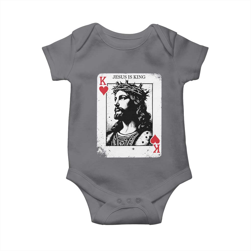 Jesus Is King Playing Card Graphic Baby Onesie King of Hearts Christian Faith TS02 Charcoal Print Your Wear