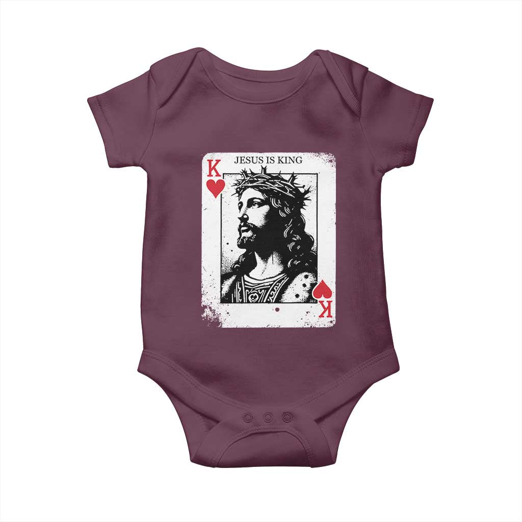 Jesus Is King Playing Card Graphic Baby Onesie King of Hearts Christian Faith TS02 Maroon Print Your Wear