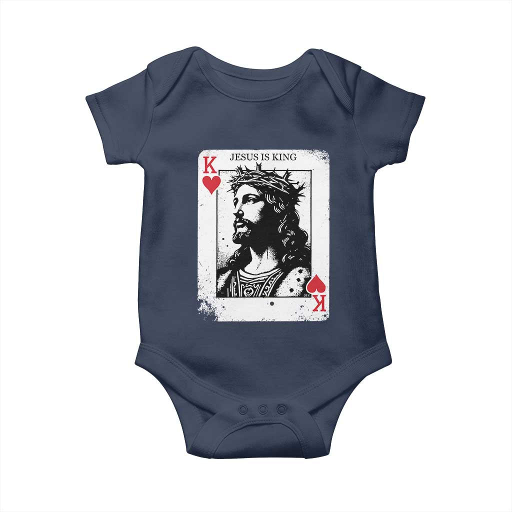 Jesus Is King Playing Card Graphic Baby Onesie King of Hearts Christian Faith TS02 Navy Print Your Wear