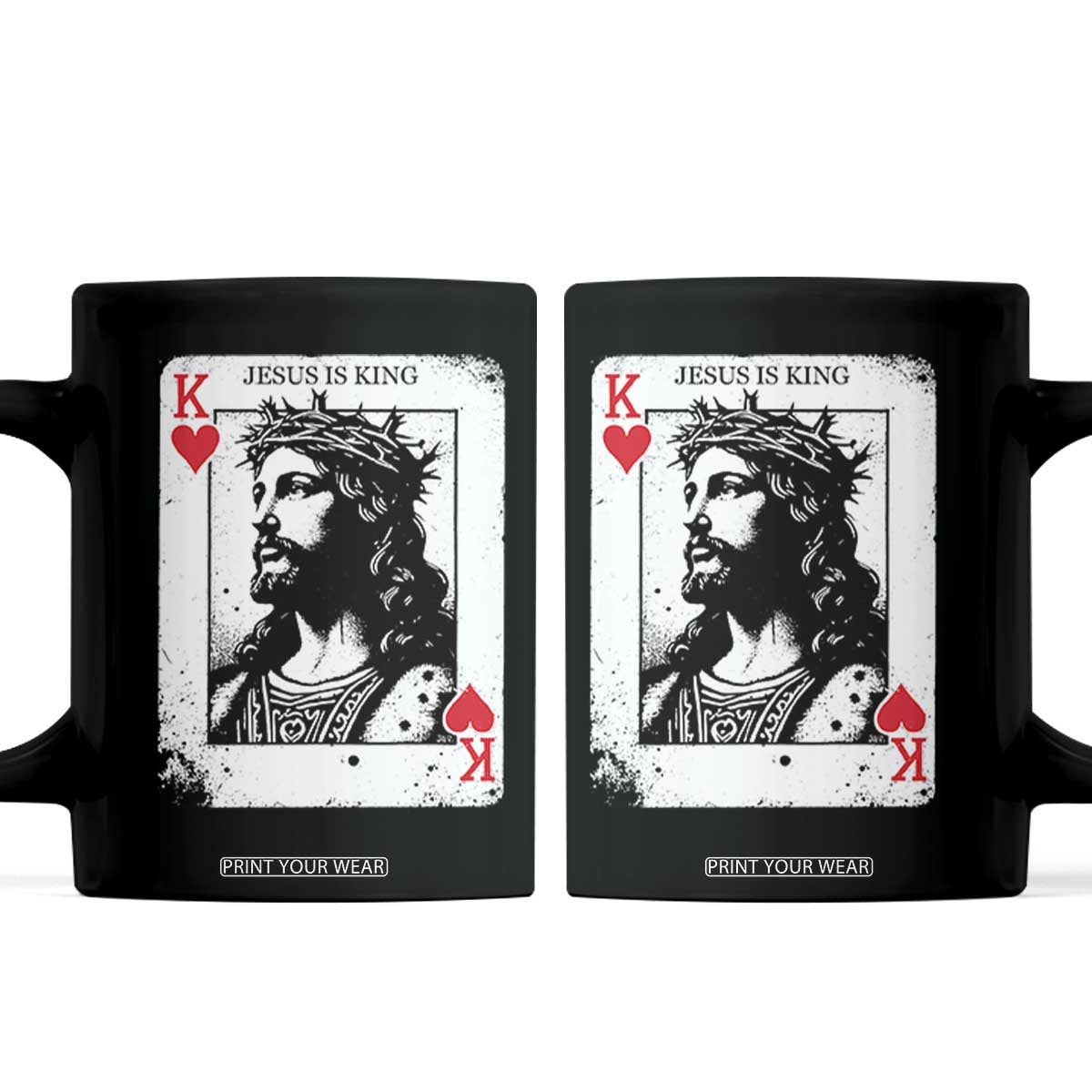 Jesus Is King Playing Card Graphic Coffee Mug King of Hearts Christian Faith TS02 Black Print Your Wear