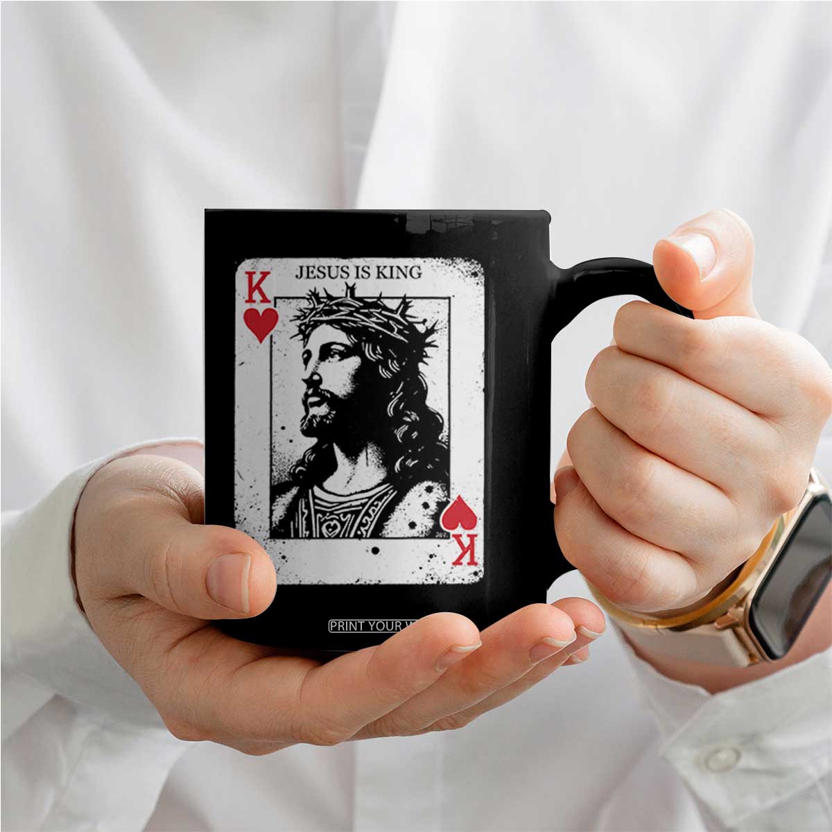 Jesus Is King Playing Card Graphic Coffee Mug King of Hearts Christian Faith TS02 Print Your Wear