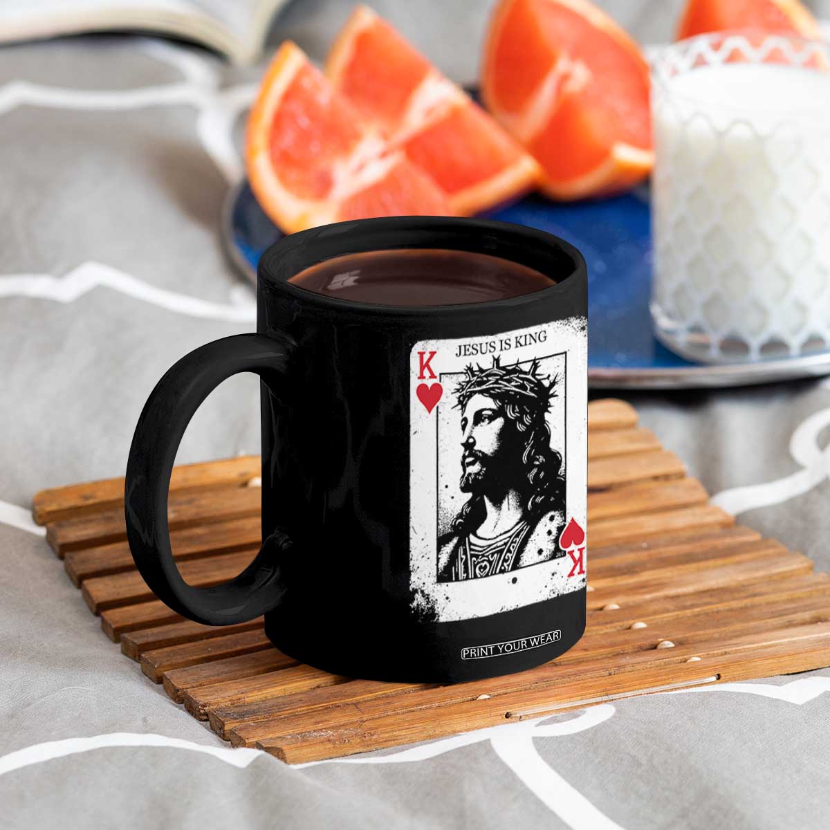 Jesus Is King Playing Card Graphic Coffee Mug King of Hearts Christian Faith TS02 Print Your Wear