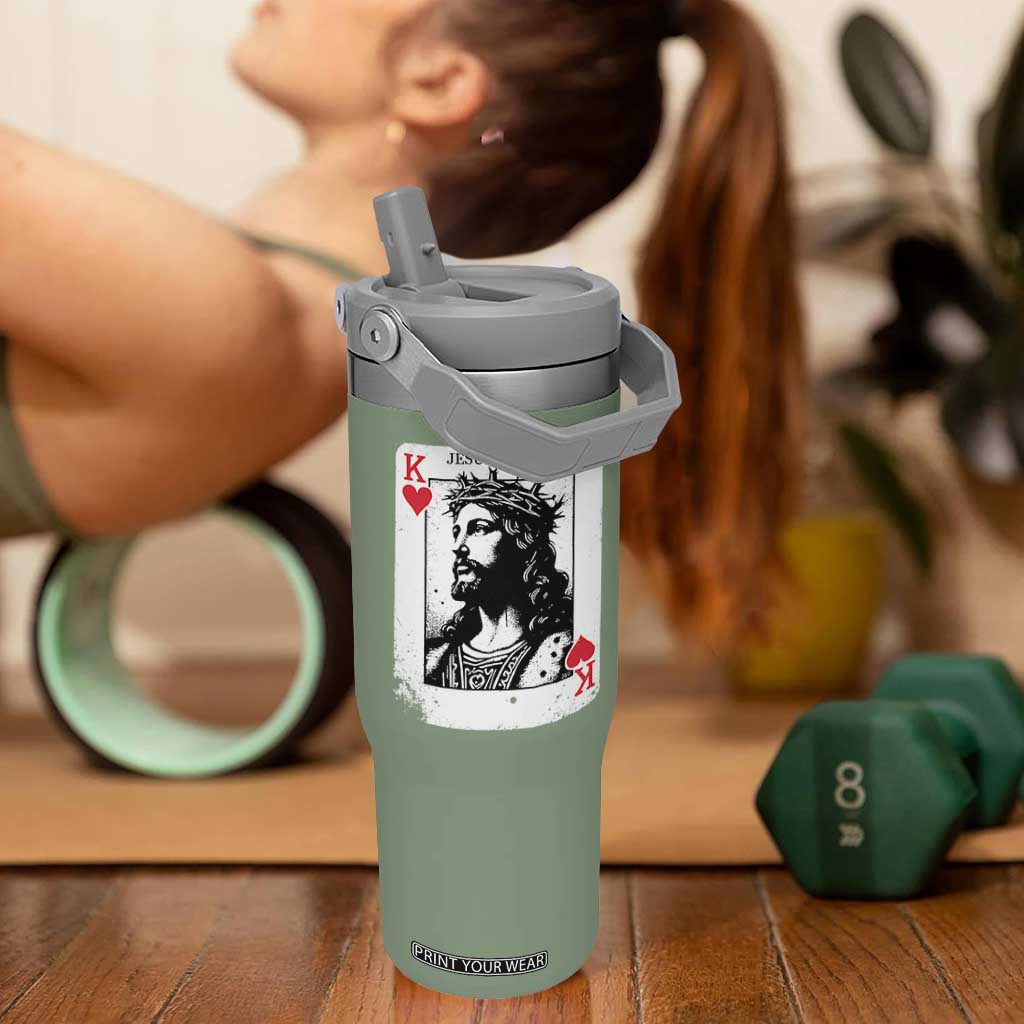 Jesus Is King Playing Card Graphic Flip Straw Tumbler King of Hearts Christian Faith TS02 One Size: 30 oz Moss Green Print Your Wear