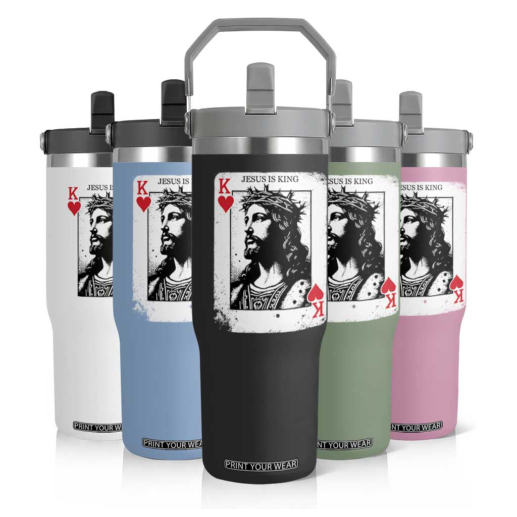 Jesus Is King Playing Card Graphic Flip Straw Tumbler King of Hearts Christian Faith TS02 Print Your Wear