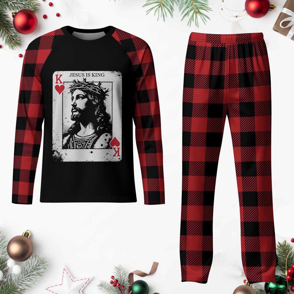 Jesus Is King Playing Card Graphic Plaid Pajama Set King of Hearts Christian Faith TS02 Buffalo Plaid Print Your Wear