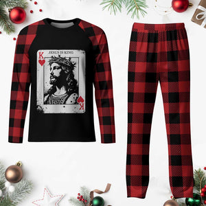 Jesus Is King Playing Card Graphic Plaid Pajama Set King of Hearts Christian Faith TS02 Buffalo Plaid Print Your Wear