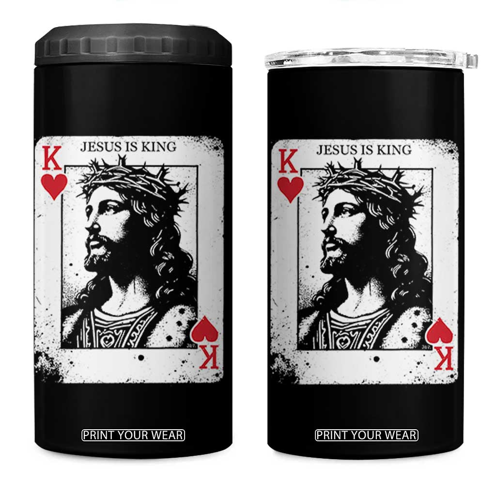 Jesus Is King Playing Card Graphic 4 in 1 Can Cooler Tumbler King of Hearts Christian Faith TS02 One Size: 16 oz Black Print Your Wear