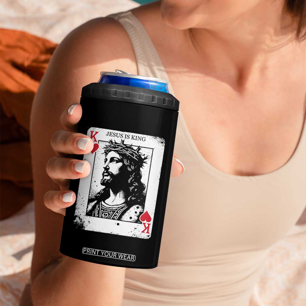 Jesus Is King Playing Card Graphic 4 in 1 Can Cooler Tumbler King of Hearts Christian Faith TS02 Print Your Wear