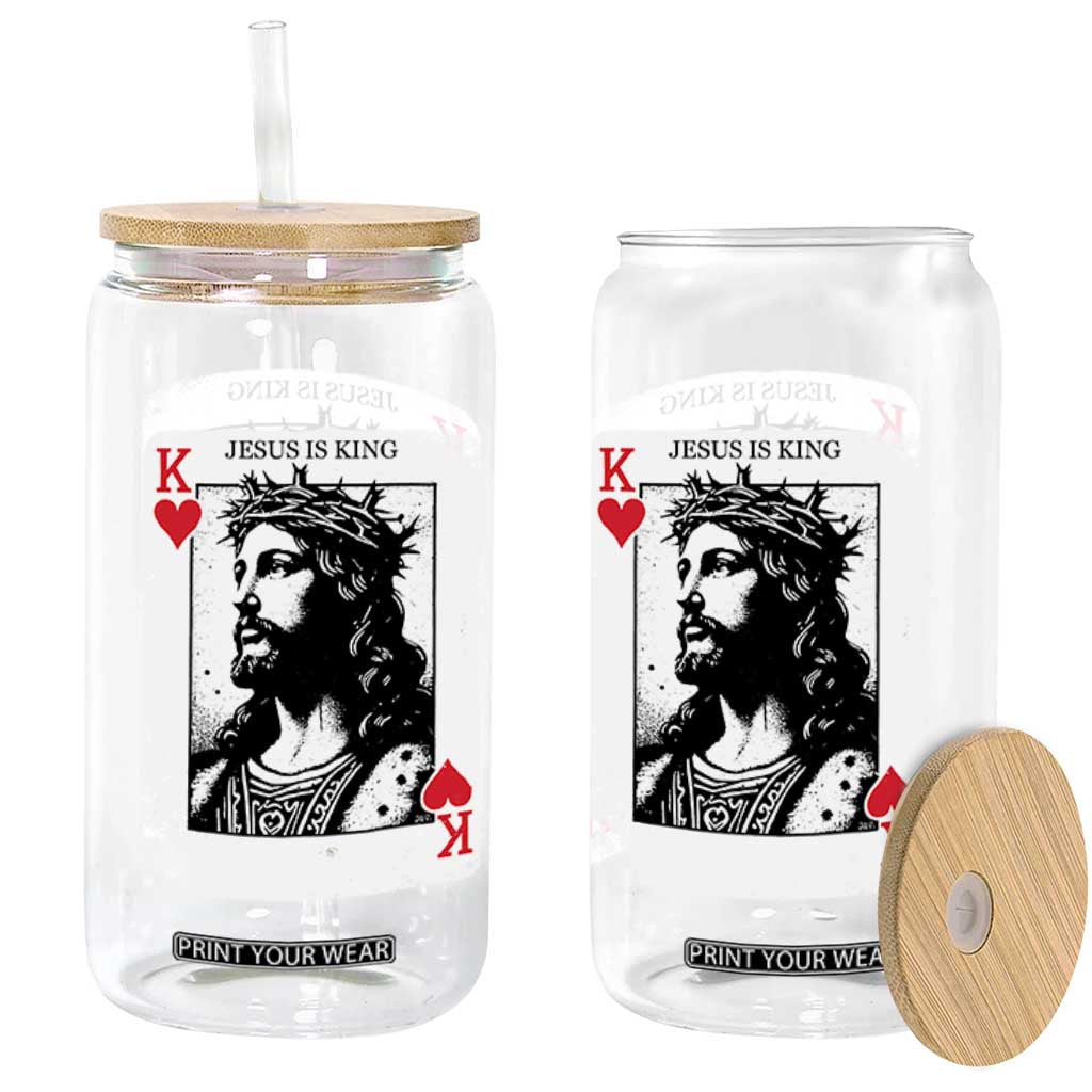 Jesus Is King Playing Card Graphic Glass Can King of Hearts Christian Faith TS02 Print Your Wear