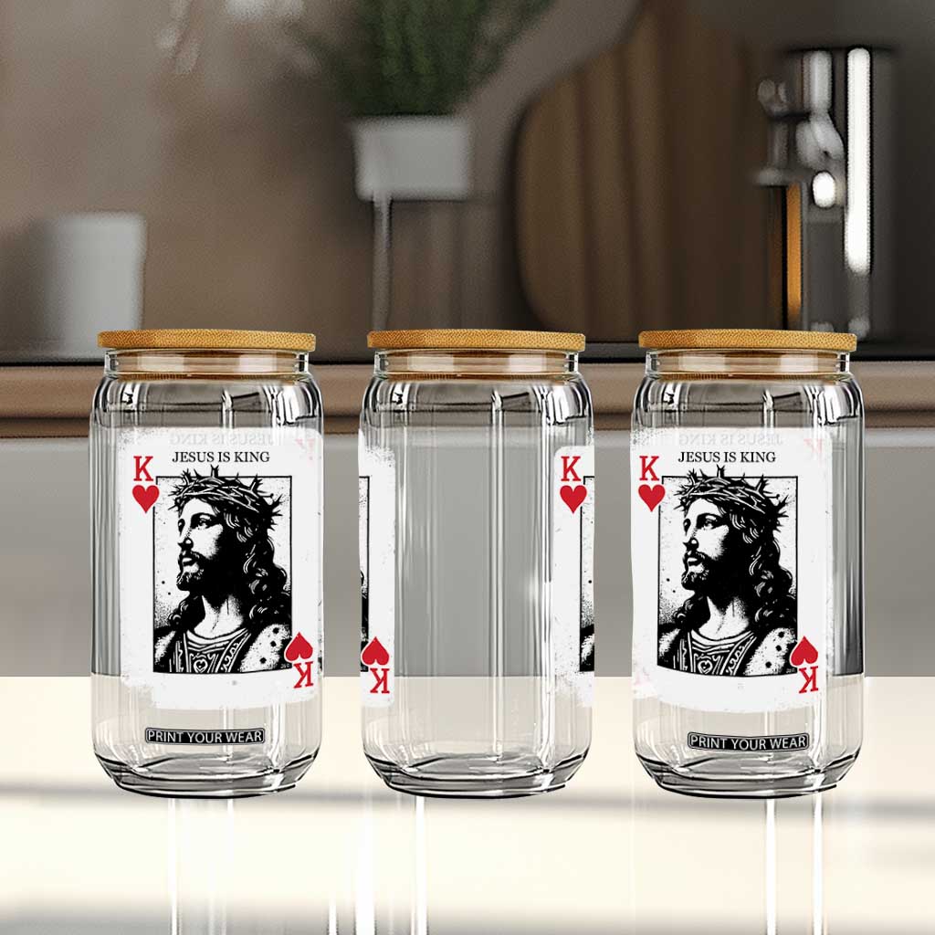 Jesus Is King Playing Card Graphic Glass Can King of Hearts Christian Faith TS02 Print Your Wear