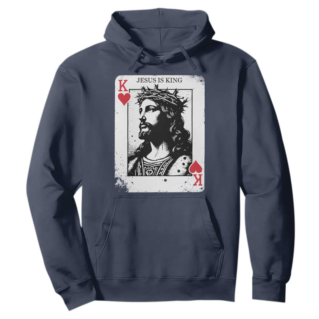 Jesus Is King Playing Card Graphic Hoodie King of Hearts Christian Faith TS02 Navy Print Your Wear